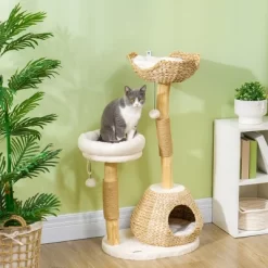SKYONE 37 Inch Cream White Cat Tree With Solid Wood Scratching Posts, Cattail Bed, Washable -BlueBuffalo Sales Store GUEST a6e40e95 5e3a 4ce3 b900 91be0662000c