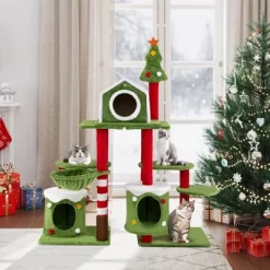 Tangkula 48" Mushroom Cat Tree For Indoor Cats W/ 2 Cute Condos Plush Perch Teasing Balls