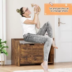 2-in-1 Hidden Litter Box Enclosure Furniture Cabinet, Wooden Pet House Side End Table With Storage&Cushion -BlueBuffalo Sales Store GUEST a74beca0 014c 497d bf1c 833843480ced