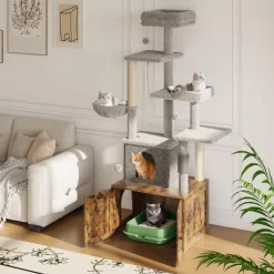 Cat Tree With Litter Box Enclosure, 2-in-1 Modern Cat Tower With Scratching Posts, Multiple Platform And Large Condo -BlueBuffalo Sales Store GUEST a7ad406f ba7b 4e92 9562 ad245d06b604 2