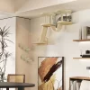 PawHut Cat Wall Shelves, 3pc Cat Wall Furniture W/ Scratching Post, Perches, Ladder, Steps & Scratching Board, Ceiling & Wall Mounted Cat Shelves