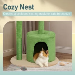 33in Cat Tree, Multi-level Cat Tower With Cat Scratching Post With Curved Perch, Cozy Cat Condo, Padded Top Bed For Kittens And Indoor Cats Green