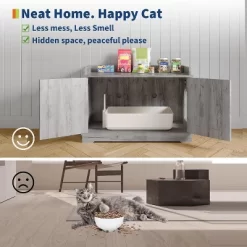 Cat Litter Box Enclosure, Wooden Cat Washroom Furniture With Barn Door, Hidden Litter Box Cover & Kitty House, Gray/White -BlueBuffalo Sales Store GUEST a942d93f 844c 4008 9955 5543ec06aee1 2