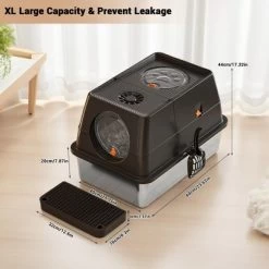 Enclosed Metal Litter Box With Lid, Large Metal Litter Box For Cats, Covered Dog Proof Litter Box 8'' Deep，Removable Top And Litter Scooper