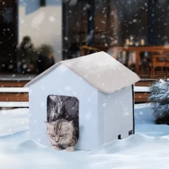 VEVOR Heated Cat House, Outdoor Kitty Shelter With Adjustable Temperature And Timer, 600D Oxford Cloth Foldable Cat Shelter, Blue (Small)