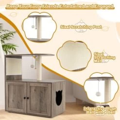 Tangkula 34.5" Tall Wooden Cat Tower W/ Sisal Scratching Post & Mat Litter Box Enclosure -BlueBuffalo Sales Store GUEST a9c43160 ea1e 45c4 875a 763c05206784