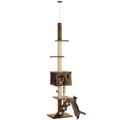 PawHut Floor To Ceiling Cat Tree, Adjustable Height 89"-104" Cat Tower With Cat Condo, Scratching Posts, Perches, 3-Steps, Hanging Ball & Anti-Tip Kit 6 PawHut Floor To Ceiling Cat Tree, Adjustable Height 89"-104" Cat Tower With Cat Condo, Scratching Posts, Perches, 3-Steps, Hanging Ball & Anti-Tip Kit - Image 6