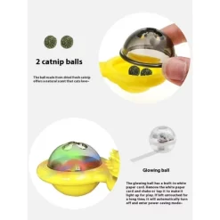 Cat Entertainment Set: Interactive Rotating Disk, Feather Teasers, Tumbler, Windmill Toy - Keeps Cats Active & Engaged Yellow