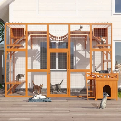 118" Outdoor Cat Enclosure With Shelves And Ramps, Large Cat Patio Playground With Roof, Cat Cage With FREE House-The Pop Home 7 118" Outdoor Cat Enclosure With Shelves And Ramps, Large Cat Patio Playground With Roof, Cat Cage With FREE House-The Pop Home - Image 7