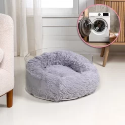 THE LICKER STORE Bette 20.75" X 20.75" Small/Medium Modern Lucite Calming Fluffy Donut Pet Bed With Washable Cover, Light Gray/Clear -BlueBuffalo Sales Store GUEST aad940b6 7112 42d0 8927 536d1c1dedf4