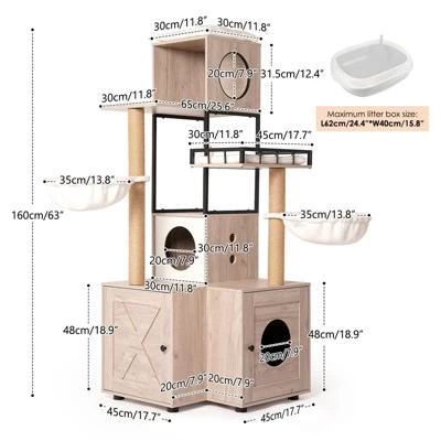 Kumasinova 63" Modern Cat Tree Tower With Litter Box Enclosure,Cat Tower With Scratching Post,Cat Tree With Washable Pads&Toy Hanger,Rustic Gray 1 Kumasinova 63" Modern Cat Tree Tower With Litter Box Enclosure,Cat Tower With Scratching Post,Cat Tree With Washable Pads&Toy Hanger,Rustic Gray