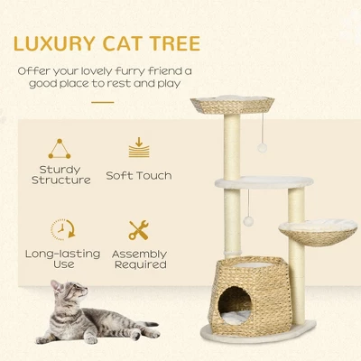 Kumasinova 47" Cat Tower With Scratching Post,Cat Tree Tower With Hanging Toys,Multi-Level Cat Tree With Hammock,Cat Furniture Activity Center,Natural 3 Kumasinova 47" Cat Tower With Scratching Post,Cat Tree Tower With Hanging Toys,Multi-Level Cat Tree With Hammock,Cat Furniture Activity Center,Natural - Image 3