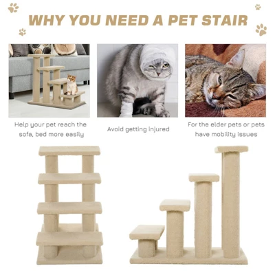 SEVOBAL 25" 4 Step Multi Level Carpeted Cat Scratching Post Pet Stairs,Beige(25"*17"*23.5") 2 SEVOBAL 25" 4 Step Multi Level Carpeted Cat Scratching Post Pet Stairs,Beige(25"*17"*23.5") - Image 2