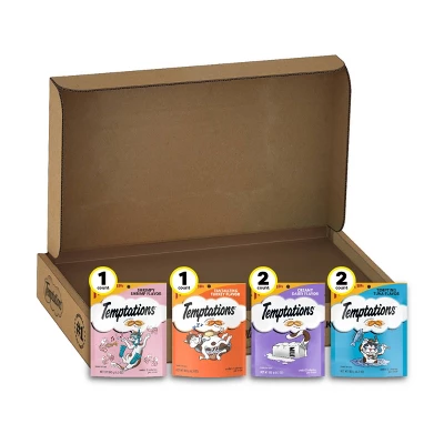 Temptations Shrimp, Milk, Tuna And Turkey Flavor Classic Crunchy And Soft Variety Pack Cat Treats - 37.95oz/6ct 1 Temptations Shrimp, Milk, Tuna And Turkey Flavor Classic Crunchy And Soft Variety Pack Cat Treats - 37.95oz/6ct