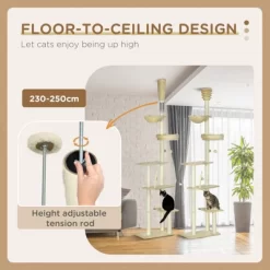 SEVOBAL Floor To Ceiling Cat Tree Adjustable Height, Cat Climbing Tower With Carpeted Platforms, Toy Balls, Beige, (21.25"*13.5"*98.5") -BlueBuffalo Sales Store GUEST ac554de5 c0b6 4db5 819d cd5d11062969