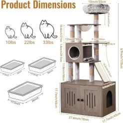 Acekool 67" Cat Tree & Litter Box Enclosure - 2-in-1 With Scratching Posts