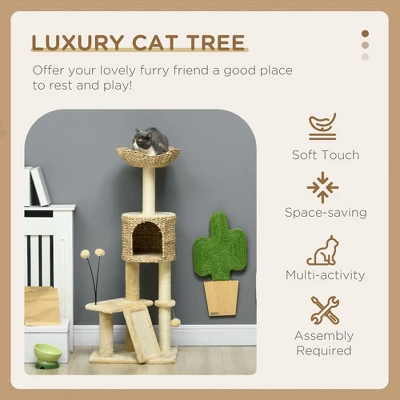 Chery Life 45" Cat Tree For Indoor Cats, Cat Tree Tower With Scratching Posts, Ramp, Condo, Toy Balls, Platforms, Bed, Ramp, Beige 3 Chery Life 45" Cat Tree For Indoor Cats, Cat Tree Tower With Scratching Posts, Ramp, Condo, Toy Balls, Platforms, Bed, Ramp, Beige - Image 3