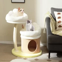 Tangkula Flower Cat Tree 33 Inch Cute Cat Tower With Sisal Scratching Post Washable Padded Top Perch Cat Condo