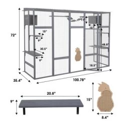 FURNIinspire Pet Crates And Houses Cat Enclosure With Leaping Platforms, Feline Condos, Catwalk, Scratching Panel, Gray, 104.3"*35.4"*72.1" -BlueBuffalo Sales Store GUEST ad904447 cac5 4b80 9ed9 5447f81d70c4 2
