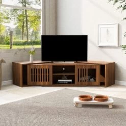 Gulches Walnut Mid-Century Modern Pet Friendly TV Stand With Extendable Table