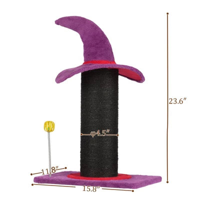 Angel Sar Wizard Hat Cat Scratching Post With Spring Ball Toy, Halloween Spooky Cat Scratcher For Indoor Cats, Purple 2 Angel Sar Wizard Hat Cat Scratching Post With Spring Ball Toy, Halloween Spooky Cat Scratcher For Indoor Cats, Purple - Image 2