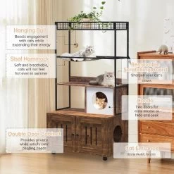 Large Hidden Litter Box Furniture With Shelves Dog Proof Litter Box Wood Cat Tower With Litter Box Enclosure Cat Litter Cabinet With Hammock -BlueBuffalo Sales Store GUEST ae4274ae 6714 424d ad55 d8f07a7efe81