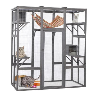 AZL1 Life Concept Pet Crates And Houses Multi Tiered Climbing Platforms Secure Enclosure For Multiple Cats, Gray, 62.4"*32.4"*70" 1 AZL1 Life Concept Pet Crates And Houses Multi Tiered Climbing Platforms Secure Enclosure For Multiple Cats, Gray, 62.4"*32.4"*70"
