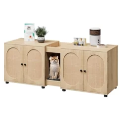 Double Cat Litter Box Enclosure 55.1",Hidden Litter Cabinet Furniture For 2 Cats With Rattan Doors -BlueBuffalo Sales Store GUEST aed1c7fb 41f6 4e3c aade fd375b7ad277
