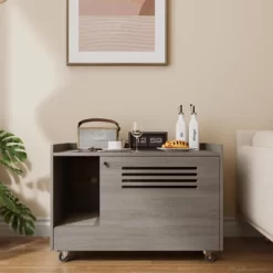 GDFStudio George Modern 32.7" Wood Hidden Cat Litter Box Furniture With Shelf