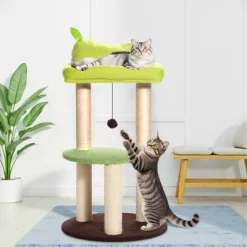 SUGIFT Multi-Level Cat Tree With Sisal Scratching Posts, Plush Perch, Bouncy Ball And Sturdy Base