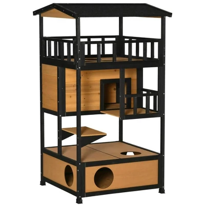 Resenkos Wooden Outdoor Cat House, Feral Cat Shelter Kitten Condo With Asphalt Roof, Escape Doors, Condo, Jumping Platform, Yellow 11 Resenkos Wooden Outdoor Cat House, Feral Cat Shelter Kitten Condo With Asphalt Roof, Escape Doors, Condo, Jumping Platform, Yellow - Image 11