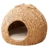 Water Hyacinth Woven Wicker Round Cat Bed Cave With Handles - 18" X 18" X 18" - For Any Size Cat Breeds, Chihuahua And Use With Cat Tower