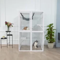 DOMETOUR Wooden Cat Catio Outdoor Cat Enclosure Cat House With Platforms, Sunshine Board, Hammock, Door, Kitten Cage -BlueBuffalo Sales Store GUEST b0453e86 f87a 46bf bb89 2fc2ec8adebd