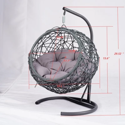 Cesicia Gray Cat Swing Bed With Stand & Cushion, Rattan Wicker Swing Chair, Hanging Swinging Cat Bed For Cats, Small Dogs, And Small Animals 6 Cesicia Gray Cat Swing Bed With Stand & Cushion, Rattan Wicker Swing Chair, Hanging Swinging Cat Bed For Cats, Small Dogs, And Small Animals - Image 6