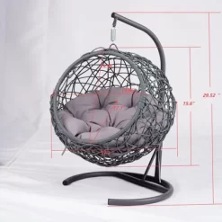 DOMETOUR Cat Swing Bed With Stand & Cushion, Rattan Wicker Appearance, Indoor Hanging Swinging Cat Bed For Cats, Small Dogs, And Small Animals Gray