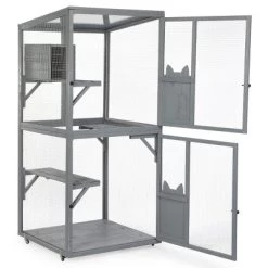 AZL1 Life Concept Pet Crates And Houses Outdoor Cat Catio On Wheels, Cat Cage With Platforms And Condo, Sunlight Roof, Gray, 31.5"*31.5"*70.28" -BlueBuffalo Sales Store GUEST b0dedaed 1406 4e41 aee7 4c9e91681969
