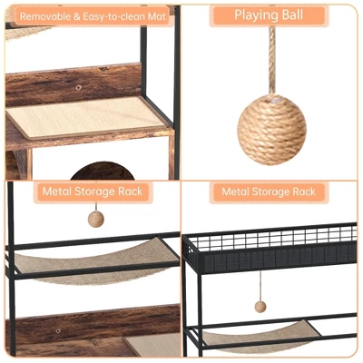 60'' Hidden Litter Box Furniture With Metal Frame Wood Cat Tower Cabinet With Litter Box Enclosure 6 60'' Hidden Litter Box Furniture With Metal Frame Wood Cat Tower Cabinet With Litter Box Enclosure - Image 6