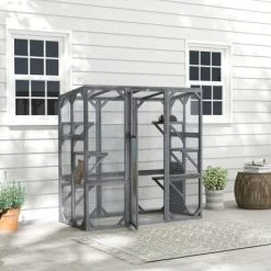 PawHut Catio Outdoor Cat Enclosure, Large Wooden Cat House With 6 Jumping Platforms, Weatherproof Roof, For 1-3 Cats, 59" X 28" X 60", Gray -BlueBuffalo Sales Store GUEST b16ce4cc 523c 45ce bedb dd18a5a9d655