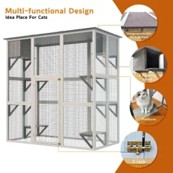 ORRD Gray Wooden Outdoor Cat House With Asphalt Roof, 6 Platforms & 2 Resting Boxes, Apartment-Style Cat Shelter For Balcony Or Patio -BlueBuffalo Sales Store GUEST b1982d1a 9fb9 4cf2 82b3 07be148fb82d