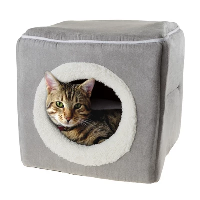 Pet Adobe Cat Pet Bed Cave With Removable Cushion - For Large Cats/Small Dogs, 13" X 12" X 11.25", Gray 2 Pet Adobe Cat Pet Bed Cave With Removable Cushion - For Large Cats/Small Dogs, 13" X 12" X 11.25", Gray - Image 2
