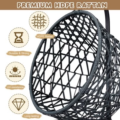 ORRD Cat Swing Egg Chair Bed W/Stand - Rattan Hanging Hammock For Cats & Small Dogs, Indoor Brown Pet Basket W/Cushion 2 ORRD Cat Swing Egg Chair Bed W/Stand - Rattan Hanging Hammock For Cats & Small Dogs, Indoor Brown Pet Basket W/Cushion - Image 2