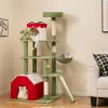 Tangkula 61" Tall Christmas Cat Tree W/ Sisal Scratching Posts Plush Perch & 2 Condos