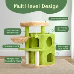 33" Cat Tree Cat Tower For Indoor Cats, Cat Activity Center Play House With Large Padded Perch, Hammock Scratching Posts & Dangling Ball Green -BlueBuffalo Sales Store GUEST b2872656 c96d 4861 9ba5 8289fcc18514