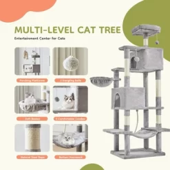 JIONJOY 66" Multi-Level Cat Tree - 2 Large Condos, Sisal Scratching Posts & Hammock, Stable Indoor Cat Tower-Light Grey -BlueBuffalo Sales Store GUEST b2e70dc0 62b5 41e5 8d1a a06e52fe7e1f