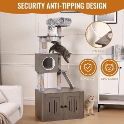 Acekool 67" Cat Tree & Litter Box Enclosure - 2-in-1 With Scratching Posts -BlueBuffalo Sales Store GUEST b2fb9471 a52a 483b 8489 2655265f291a