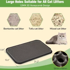 Sandinrayli Cat Litter Mat Kitty Litter Trapping Mat Double Layer Waterproof Litter Box Mat For Floor, Grey