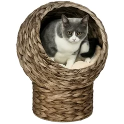 SKYONE Elevated Rotating Cat Basket Bed With Soft Cushion, Handwoven Wicker Kitty House With Stand, -BlueBuffalo Sales Store GUEST b383260c 7a17 4608 8de1 20cc9b4010b8