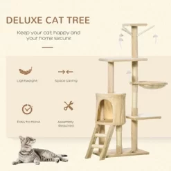 Resenkos Cat Tree,53" Plush Sturdy Interactive Cat Condo Tower Scratching Post Activity Tree House - Beige -BlueBuffalo Sales Store GUEST b396464f 61b6 4c5a ba30 6b9473538d20
