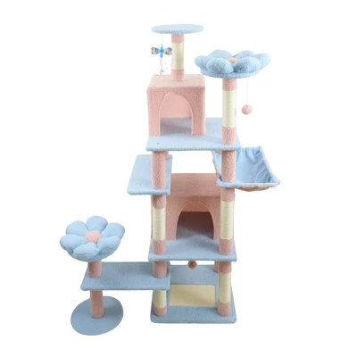 Lirago 71" Blue Flower Cat Tree With Large Cat Condo Removable Flower Cushion Hammock Scratching Posts 6 Lirago 71" Blue Flower Cat Tree With Large Cat Condo Removable Flower Cushion Hammock Scratching Posts - Image 6