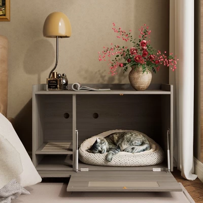 Litter Box Enclosure Furniture With Wheels, Cat Litter Box Cabinet With Mat And Ventilation,Hidden Pet House Side Table-Maison Boucle 1 Litter Box Enclosure Furniture With Wheels, Cat Litter Box Cabinet With Mat And Ventilation,Hidden Pet House Side Table-Maison Boucle